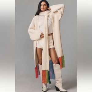 Anthropologie NWT colorful super long 130” fringed scarf; sold out/top rated